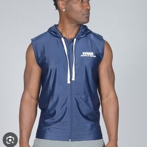 Muscle Beach Classic Sleeveless Navy Hoodie with White Logo